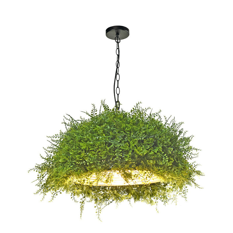 1��Bulb Iron Suspension Lighting Retro Green Dome Restaurant Pendant Ceiling Light with Plant Decor Clearhalo 'Ceiling Lights' 'Industrial Pendants' 'Industrial' 'Middle Century Pendants' 'Pendant Lights' 'Pendants' 'Tiffany' Lighting' 2064044