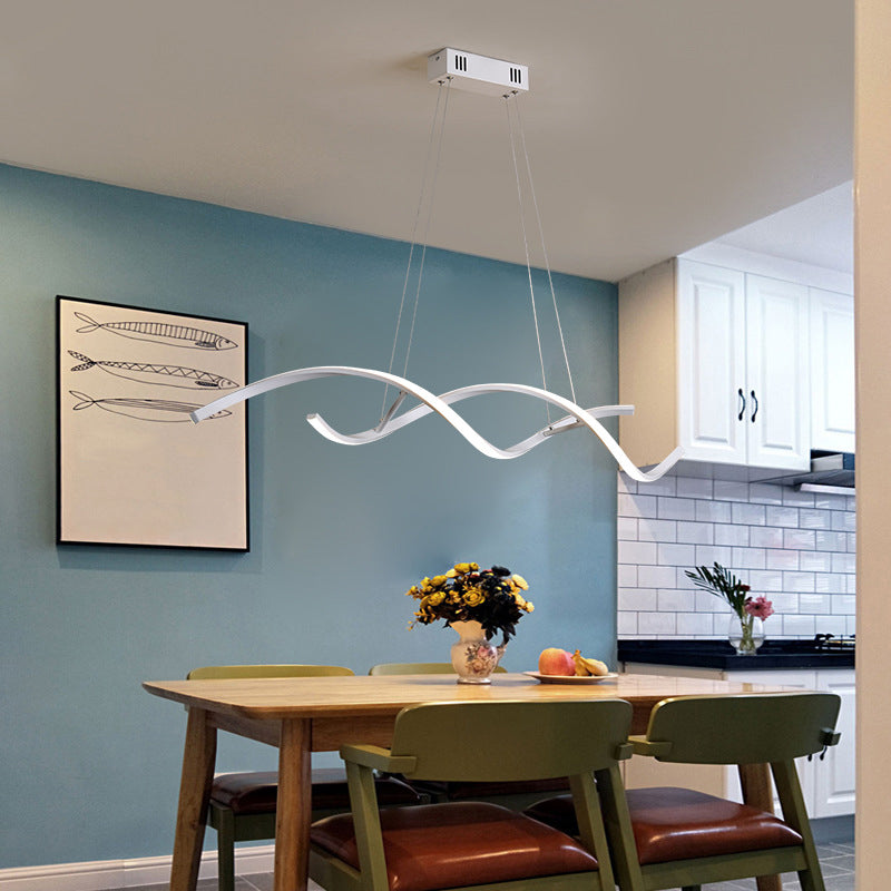 Twisted Line Dining Room LED Hanging Light Aluminium Simplicity Island Chandelier Light White Clearhalo 'Ceiling Lights' 'Island Lights' Lighting' 2064150