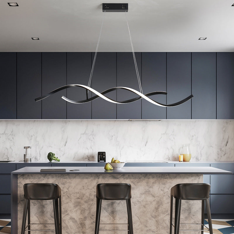 Twisted Line Dining Room LED Hanging Light Aluminium Simplicity Island Chandelier Light Black Clearhalo 'Ceiling Lights' 'Island Lights' Lighting' 2064153