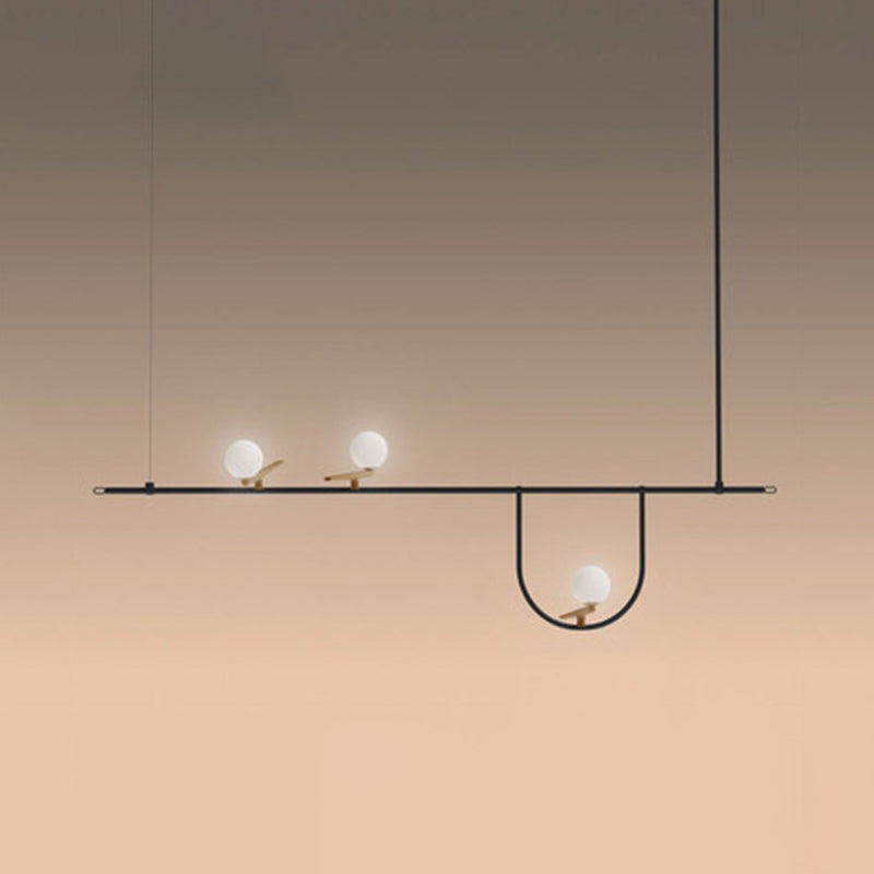 Cream Glass Sphere Island Chandelier Light Artistic Black Ceiling Mounted Light Fixture Black Clearhalo 'Ceiling Lights' 'Island Lights' Lighting' 2064157