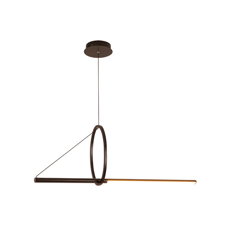 Metal Ring and Linear Island Pendant Light Contemporary Black LED Ceiling Light for Dining Room Clearhalo 'Ceiling Lights' 'Island Lights' Lighting' 2064208