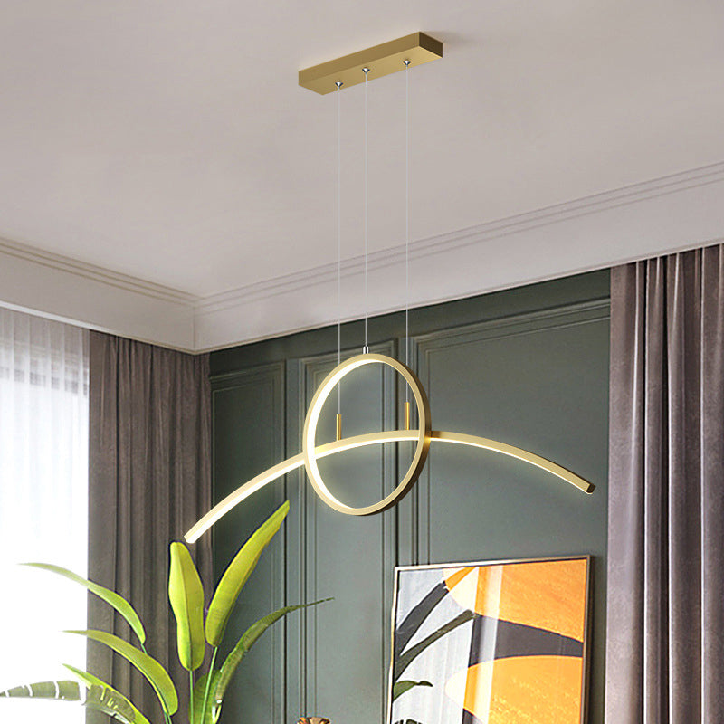 Artistic Ring and Arc Island Pendant Light Metal Dining Room LED Ceiling Light Fixture Gold Clearhalo 'Ceiling Lights' 'Island Lights' Lighting' 2064212