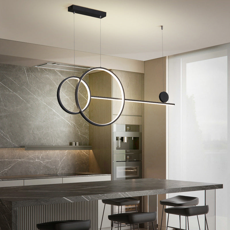 Ring and Linear LED Hanging Lamp Simplicity Metal Dining Room Island Chandelier Light Black Clearhalo 'Ceiling Lights' 'Island Lights' Lighting' 2064250