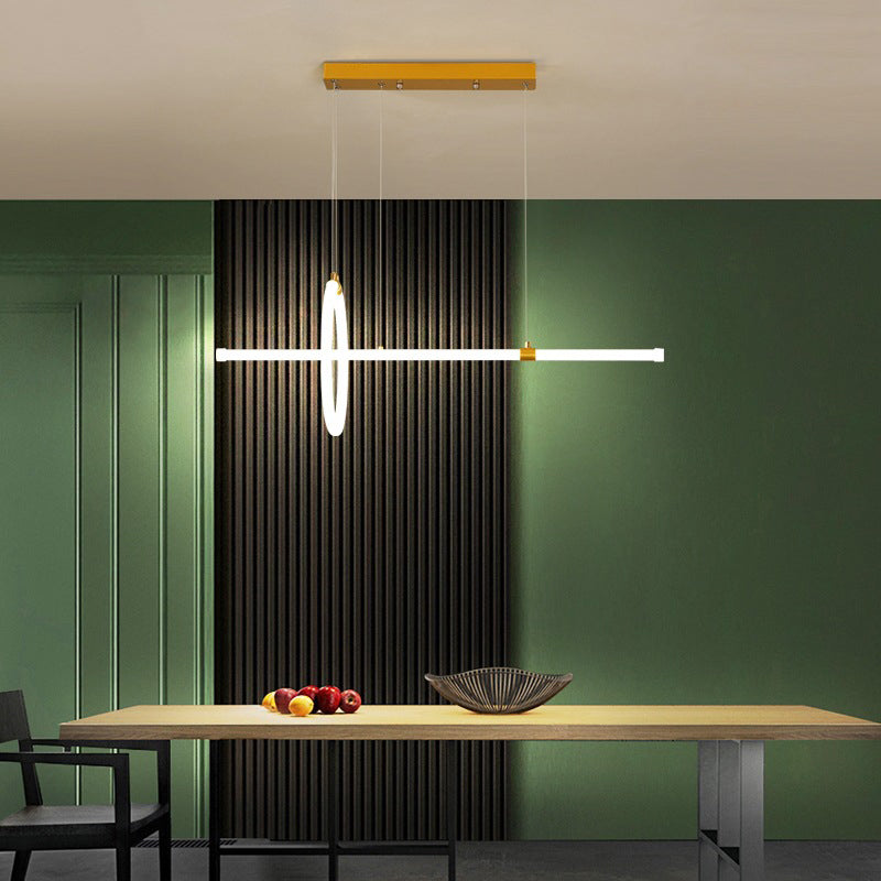 Ring and Tube Dining Room LED Hanging Lamp Acrylic Simplicity Island Chandelier Light in Gold Clearhalo 'Ceiling Lights' 'Island Lights' Lighting' 2064256