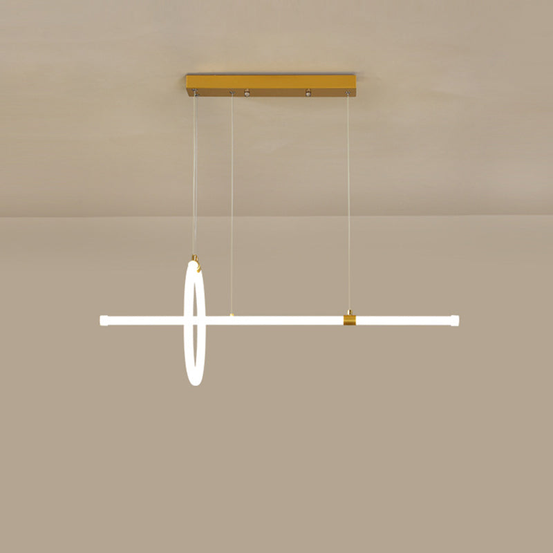 Ring and Tube Dining Room LED Hanging Lamp Acrylic Simplicity Island Chandelier Light in Gold Clearhalo 'Ceiling Lights' 'Island Lights' Lighting' 2064259