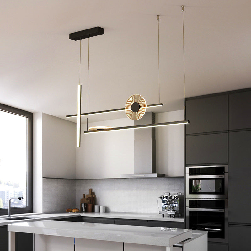 Artistic Bar Shaped LED Hanging Light Fixture Acrylic Dining Room Island Chandelier Light Black Clearhalo 'Ceiling Lights' 'Island Lights' Lighting' 2064265