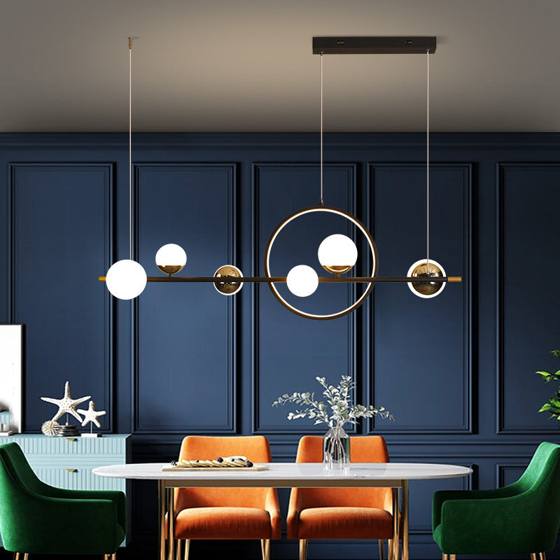 Acrylic Sphere LED Pendant Light Modern Black Hanging Island Light with Halo Ring for Restaurant Black Clearhalo 'Ceiling Lights' 'Island Lights' Lighting' 2064268
