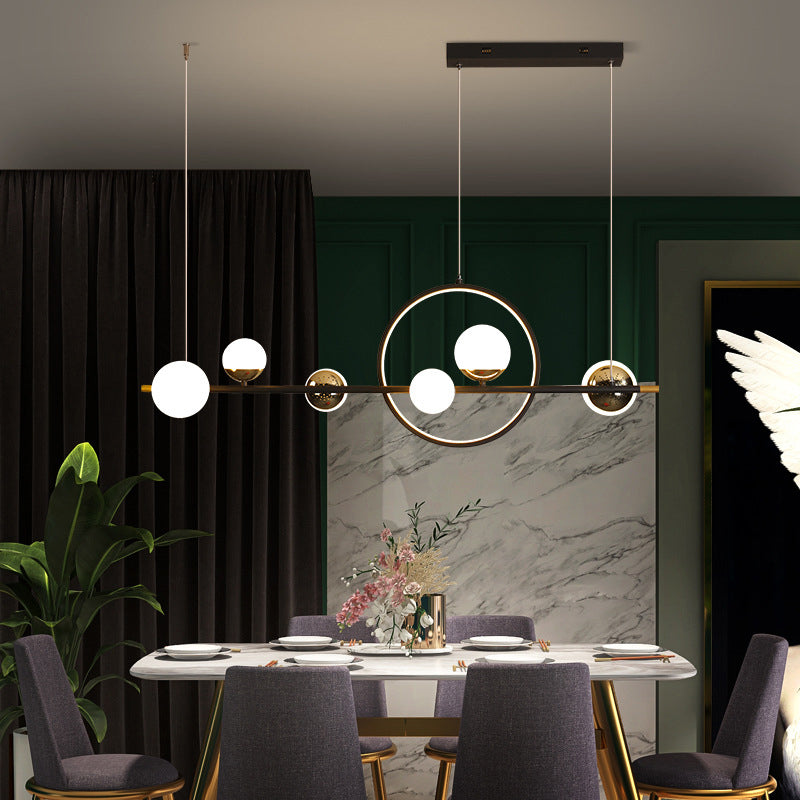 Acrylic Sphere LED Pendant Light Modern Black Hanging Island Light with Halo Ring for Restaurant Clearhalo 'Ceiling Lights' 'Island Lights' Lighting' 2064270