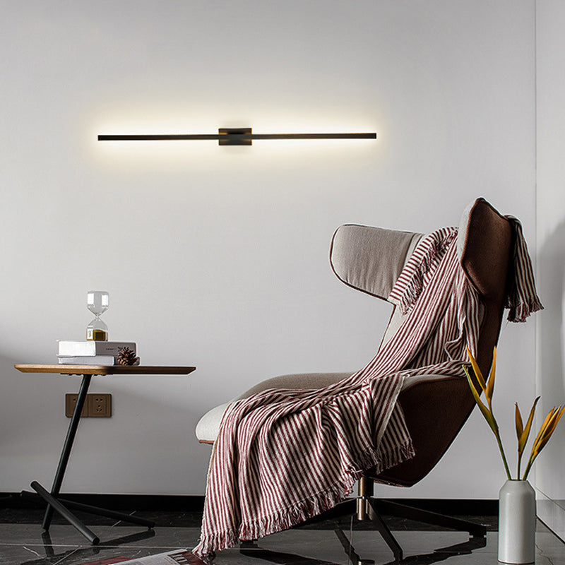 Linear Shaped Metal LED Wall Lighting Contemporary Black Sconce Light Fixture for Corridor Clearhalo 'Cast Iron' 'Glass' 'Industrial' 'Modern wall lights' 'Modern' 'Tiffany' 'Traditional wall lights' 'Wall Lamps & Sconces' 'Wall Lights' Lighting' 2064368