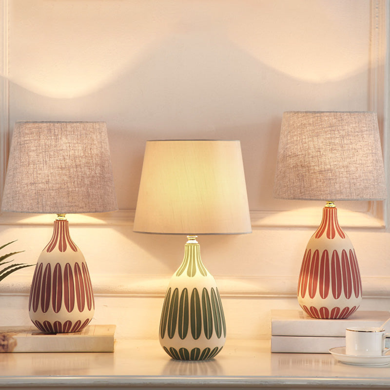 Tapered Shape Table Light Contemporary Fabric 1 Bulb Bedside Nightstand Lamp with Earthenware Base Clearhalo 'Lamps' 'Table Lamps' Lighting' 2064505