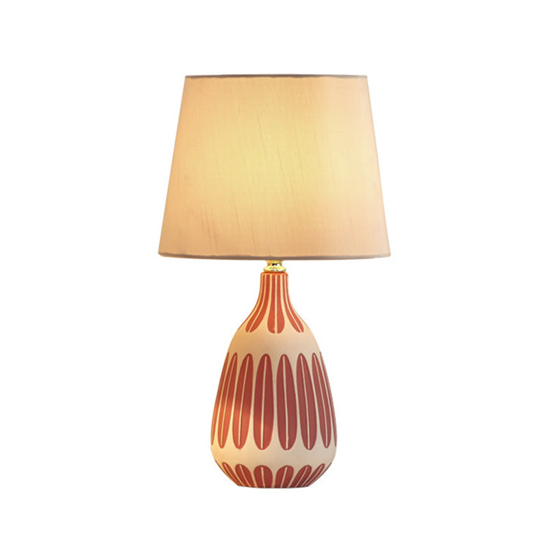 Tapered Shape Table Light Contemporary Fabric 1 Bulb Bedside Nightstand Lamp with Earthenware Base Clearhalo 'Lamps' 'Table Lamps' Lighting' 2064507
