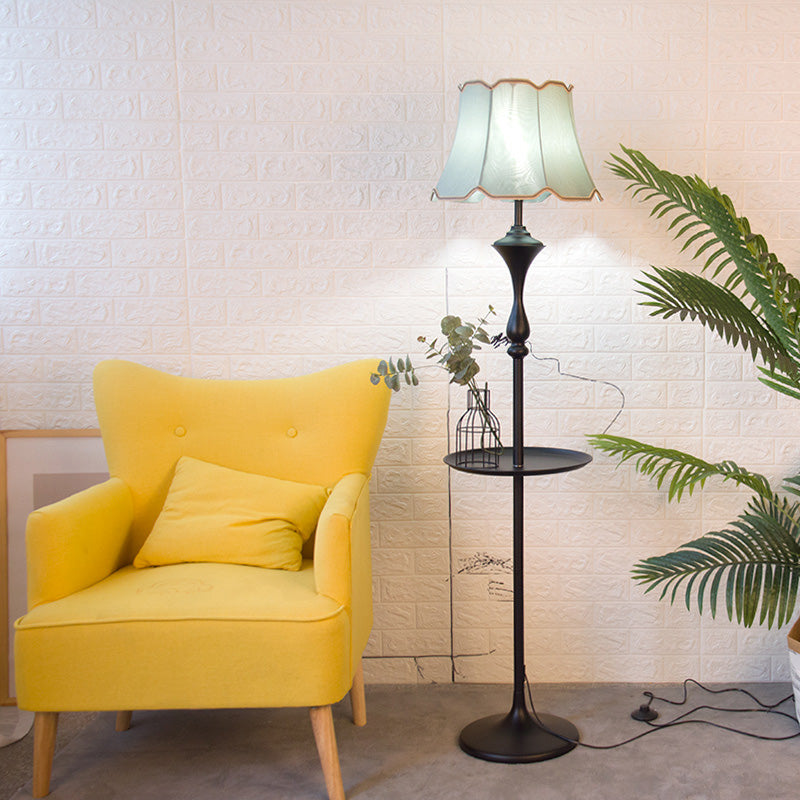 Bell Shaped Fabric Floor Lamp Traditional Single-Bulb Living Room Standing Light with Scalloped Trim Clearhalo 'Floor Lamps' 'Lamps' Lighting' 2064665