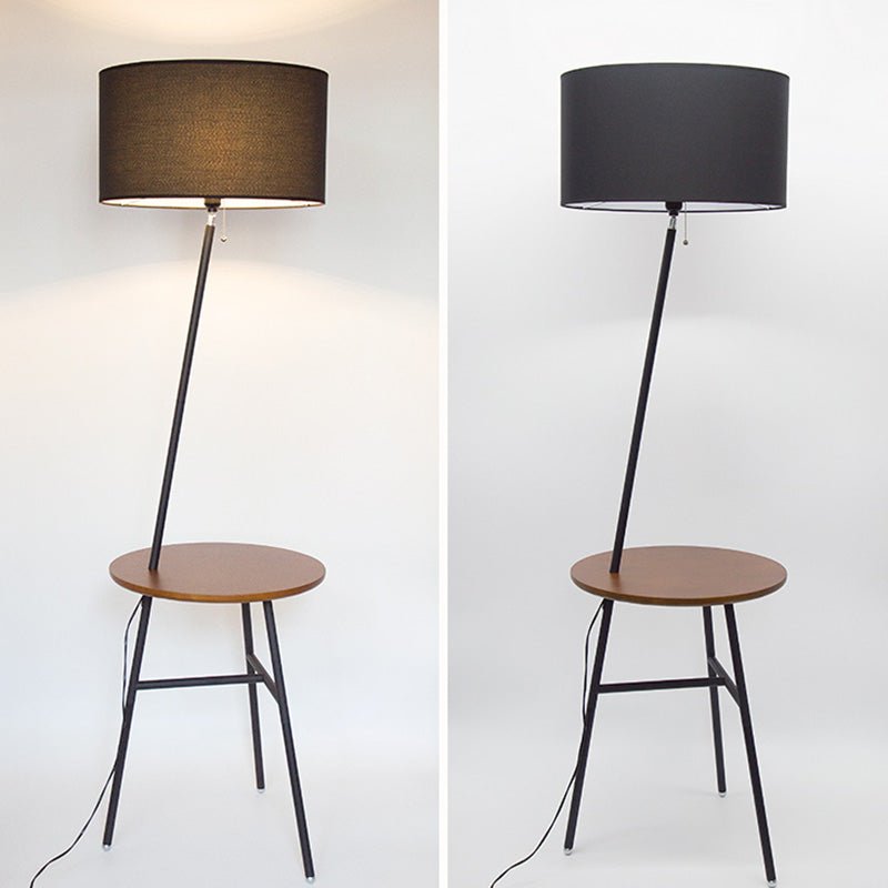 Drum Shaped Fabric Stand Up Lamp Classic 1 Head Living Room Floor Lighting with Tripod Tray Clearhalo 'Floor Lamps' 'Lamps' Lighting' 2064698