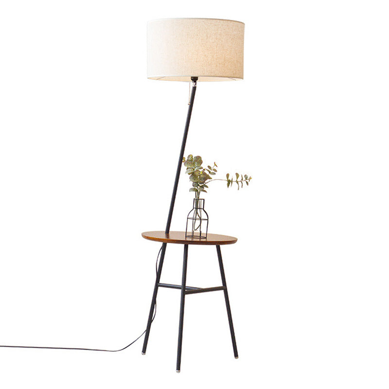 Drum Shaped Fabric Stand Up Lamp Classic 1 Head Living Room Floor Lighting with Tripod Tray Clearhalo 'Floor Lamps' 'Lamps' Lighting' 2064702