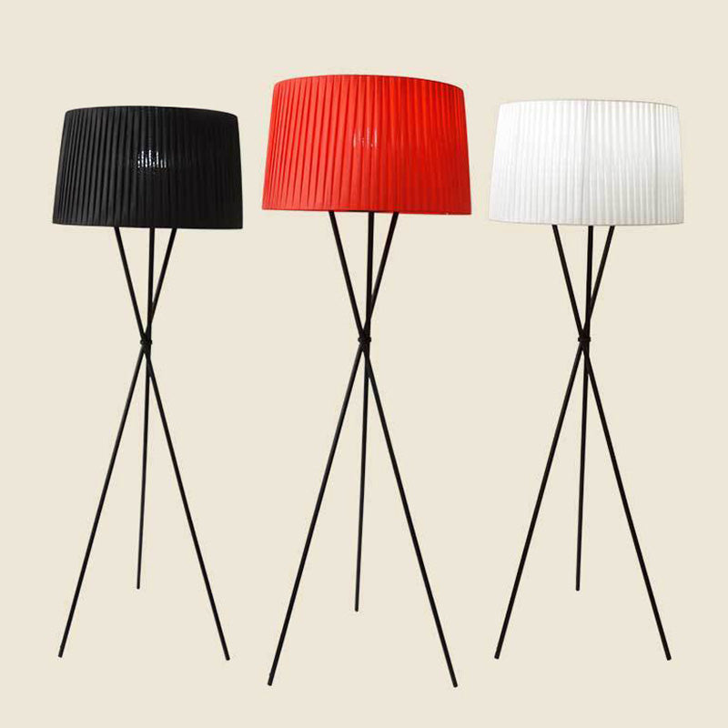 Traditional Pleated Drum Shade Floor Light Single-Bulb Fabric Standing Lamp with Metallic Tripod Clearhalo 'Floor Lamps' 'Lamps' Lighting' 2064715