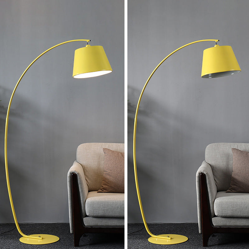 1 Head Floor Lamp Traditional Empire Shade Fabric Standing Light with Arc Arm for Living Room Clearhalo 'Floor Lamps' 'Lamps' Lighting' 2064773