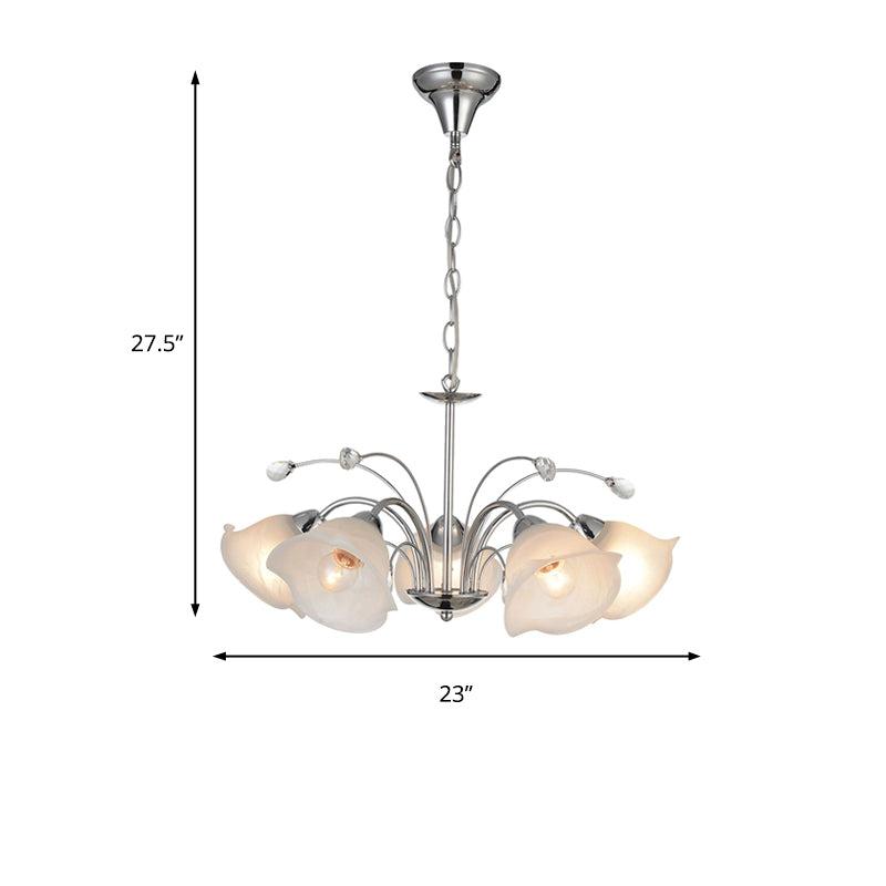 3/5 Lights White Glass Pendant Chandelier Traditional Chrome Flared Kitchen Hanging Ceiling Fixture Clearhalo 'Ceiling Lights' 'Chandeliers' 'Glass shade' 'Glass' Lighting' 206503