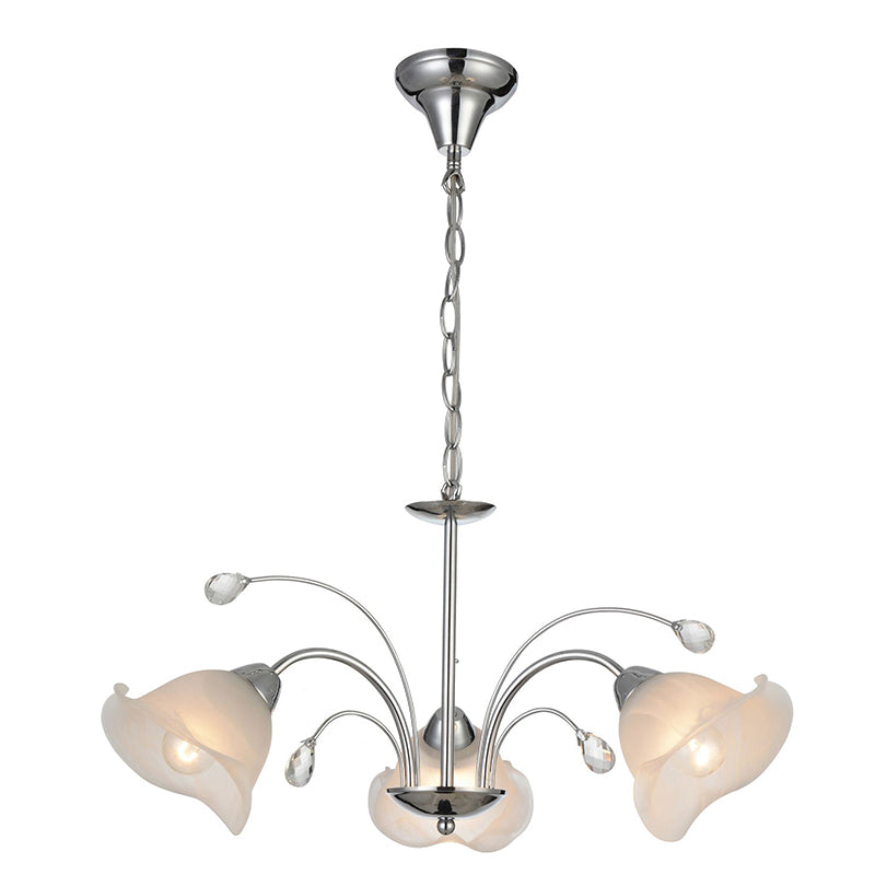 3/5 Lights White Glass Pendant Chandelier Traditional Chrome Flared Kitchen Hanging Ceiling Fixture Clearhalo 'Ceiling Lights' 'Chandeliers' 'Glass shade' 'Glass' Lighting' 206505