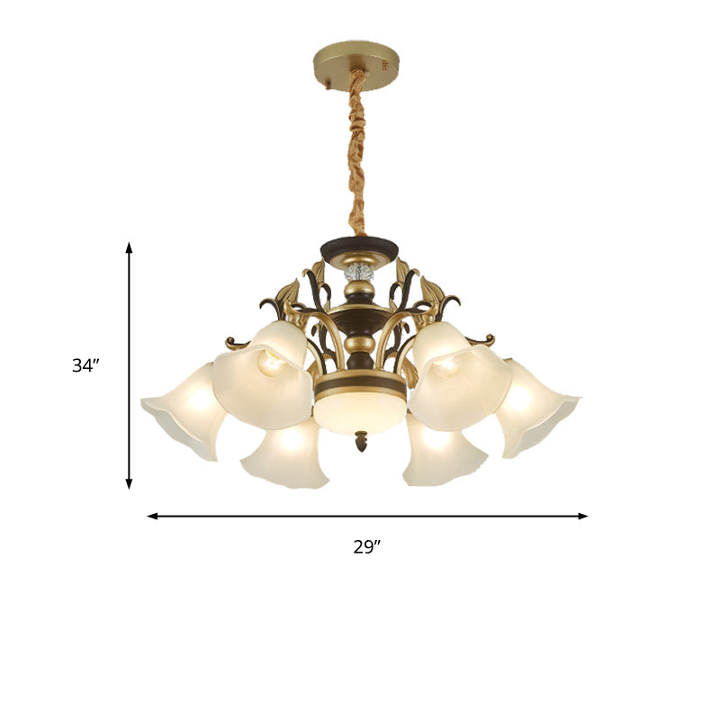 3/6 Lights Ceiling Light Traditional Flared Frosted Glass Hanging Chandelier in Brass Clearhalo 'Ceiling Lights' 'Chandeliers' 'Glass shade' 'Glass' Lighting' 206539