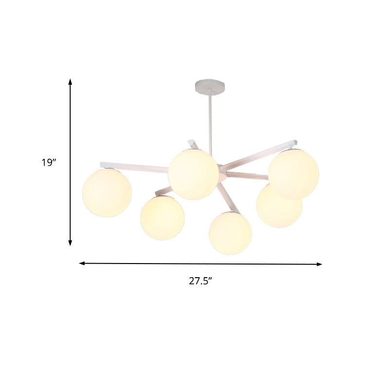 3/6/8 Light Globe Chandelier Traditional White Glass Pendant Light Fixture for Dining Room Clearhalo 'Ceiling Lights' 'Chandeliers' 'Glass shade' 'Glass' Lighting' 206637