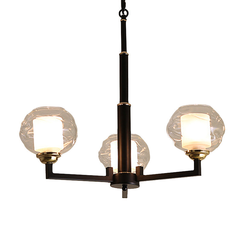 3/6/8 Bulbs Ceiling Lamp Globe Clear Textured Glass Traditional Living Room Chandelier Pendant Light in Black Clearhalo 'Ceiling Lights' 'Chandeliers' 'Glass shade' 'Glass' Lighting' 206686