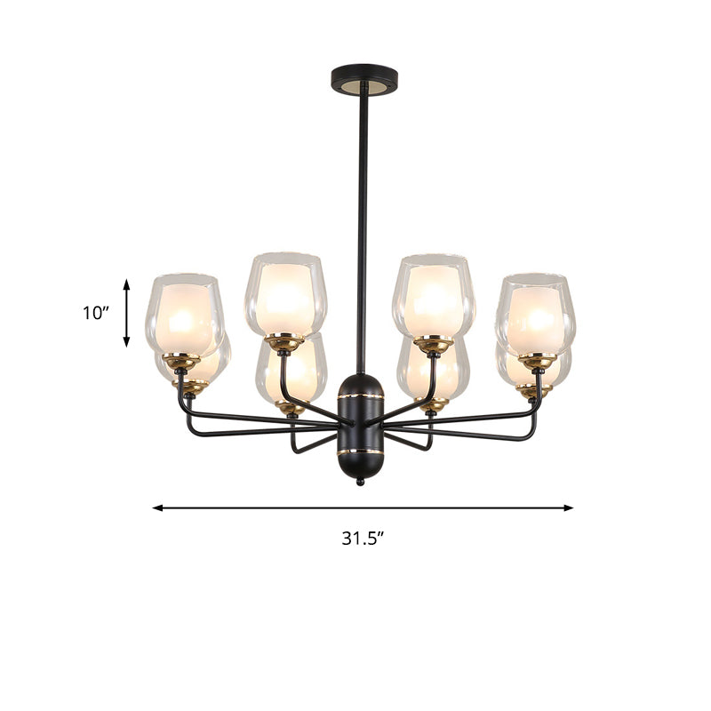 3/6/8 Lights Clear Glass Hanging Chandelier Traditional Black Cup Shape Living Room Pendant Light Fixture Clearhalo 'Ceiling Lights' 'Chandeliers' 'Glass shade' 'Glass' Lighting' 206716