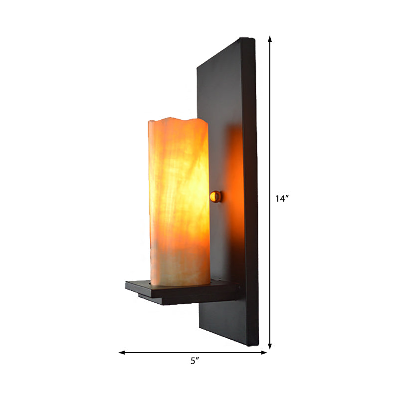 Cylinder Sconce Single Bulb Beige Marble/Clear Glass Industrial Bedroom Wall Mounted Lamp with Rectangle Backplate Clearhalo 'Art deco wall lights' 'Cast Iron' 'Glass' 'Industrial wall lights' 'Industrial' 'Middle century wall lights' 'Modern' 'Rustic wall lights' 'Tiffany' 'Traditional wall lights' 'Wall Lamps & Sconces' 'Wall Lights' Lighting' 206743