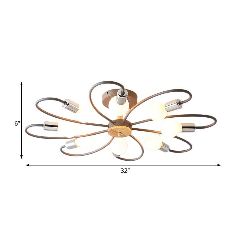 Sputnik Semi Flush Lamp Contemporary Metal 3/6/8 Lights Grey/Green Semi Flush Mount Ceiling Fixture with Curved Arm Clearhalo 'Ceiling Lights' 'Close To Ceiling Lights' 'Close to ceiling' 'Semi-flushmount' Lighting' 206936