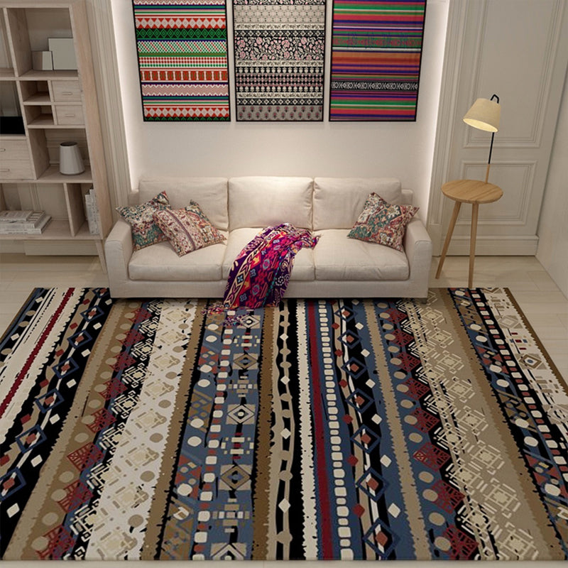 Colorful Moroccan Style Rug Polyester Geometric Patterned Carpet Anti-Slip Backing Machine Washable Stain Resistant Rug for Indoor Black-Brown Clearhalo 'Area Rug' 'Moroccan' 'Rugs' Rug' 2070131