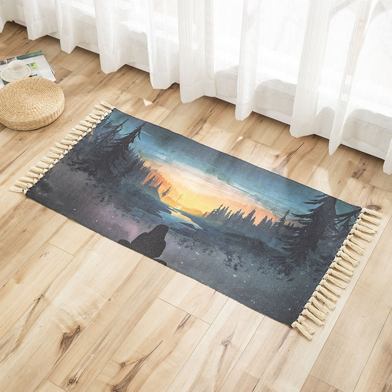 Vivid Plant Knit Rug Multi Colored Modern Rug Synthetics Pet Friendly Carpet for Guest Room Sky Blue-Yellow 2' x 3'7" Clearhalo 'Area Rug' 'Bohemian' 'Rugs' Rug' 2070197