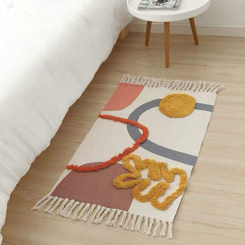 Multicolor Diamond Patterned Rug Cotton Funky Rug Machine Washable Pet Friendly Carpet for Bedroom Orange-Yellow 2' x 2'11" Clearhalo 'Area Rug' 'Bohemian' 'Rugs' Rug' 2070276
