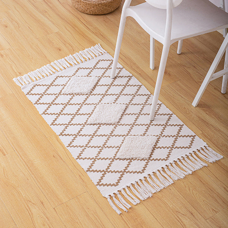 Multicolor Diamond Patterned Rug Cotton Funky Rug Machine Washable Pet Friendly Carpet for Bedroom Beige 2' x 2'11" Clearhalo 'Area Rug' 'Bohemian' 'Rugs' Rug' 2070280