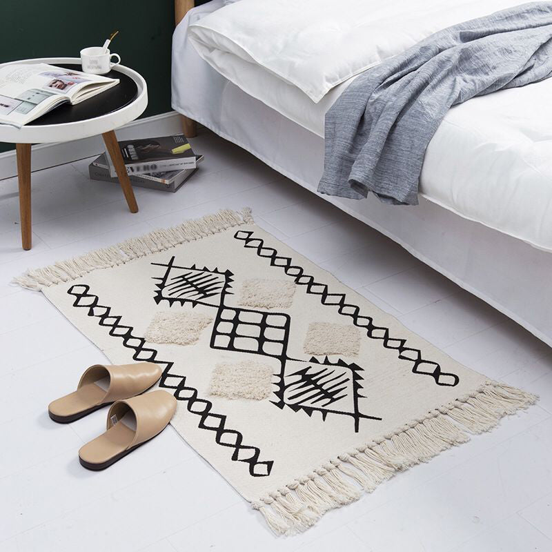 Multicolor Diamond Patterned Rug Cotton Funky Rug Machine Washable Pet Friendly Carpet for Bedroom Gloss Black 2' x 2'11" Clearhalo 'Area Rug' 'Bohemian' 'Rugs' Rug' 2070285