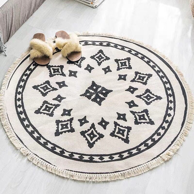 Boho-Chic Bedroom Rug Multicolor Mandala Rug Cotton Washable Area Carpet Black 3' x 3' Clearhalo 'Area Rug' 'Bohemian' 'Rugs' Rug' 2070325
