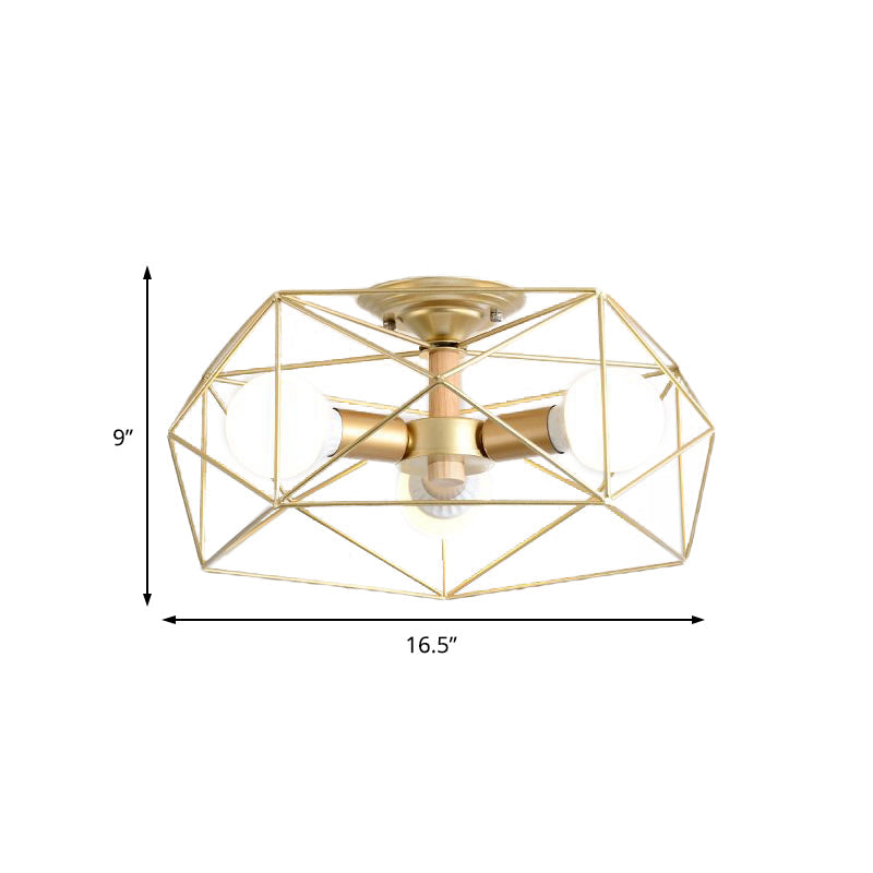 Geometric Opal Glass Semi Flush Industrial 3/4/5 Lights Bedroom Light Fixture in Gold Clearhalo 'Ceiling Lights' 'Close To Ceiling Lights' 'Close to ceiling' 'Semi-flushmount' Lighting' 207844