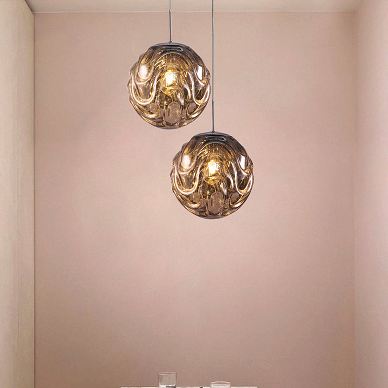 Contemporary 1 Light Pendant Light with Black/Silver/Blue Glass Shade Meringue Hanging Ceiling Light Clearhalo 'Ceiling Lights' 'Modern Pendants' 'Modern' 'Pendant Lights' 'Pendants' Lighting' 207889