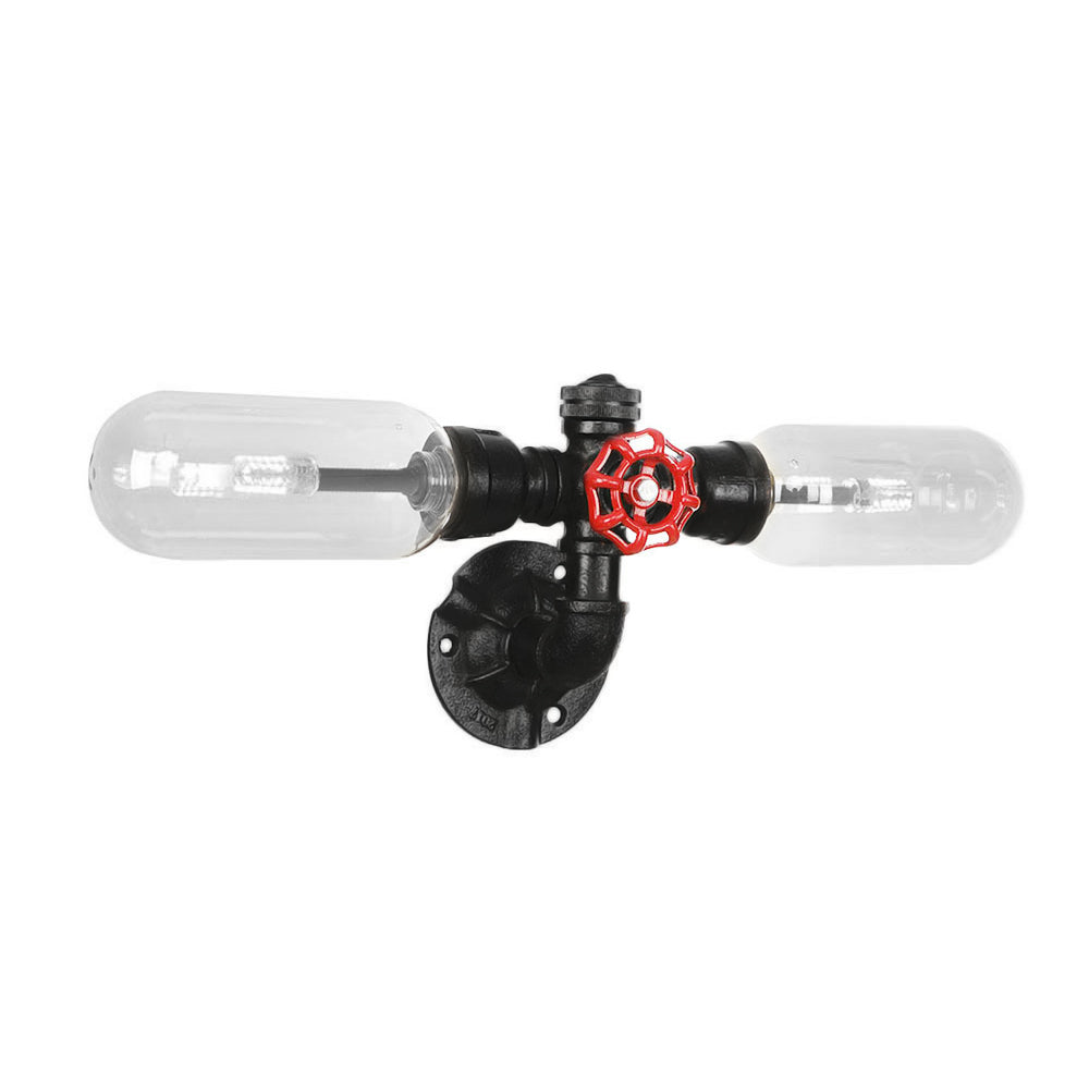 Clear Glass Black Sconce Light Capsule Shade 2/4 Light Industrial Wall Mounted Pipe Lighting Clearhalo 'Industrial wall lights' 'Industrial' 'Middle century wall lights' 'Tiffany' 'Wall Lamps & Sconces' 'Wall Lights' Lighting' 207984