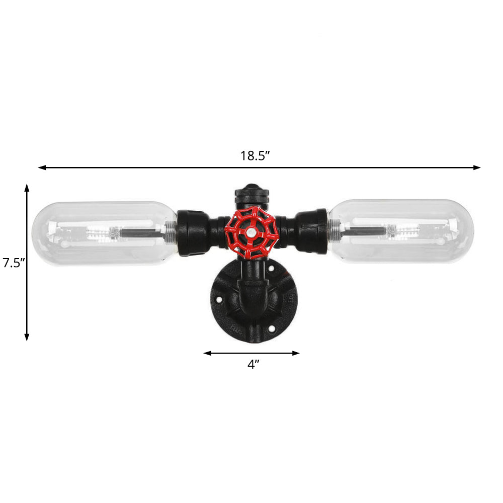 Clear Glass Black Sconce Light Capsule Shade 2/4 Light Industrial Wall Mounted Pipe Lighting Clearhalo 'Industrial wall lights' 'Industrial' 'Middle century wall lights' 'Tiffany' 'Wall Lamps & Sconces' 'Wall Lights' Lighting' 207985