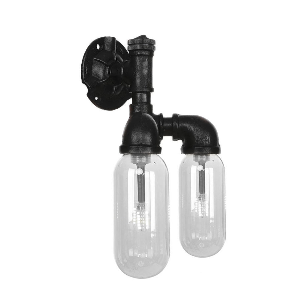 Capsule Shade Bedroom Wall Light Fixture Industrial Metal 2 Lights Black Sconce Lamp with Pipe Design Clearhalo 'Art deco wall lights' 'Cast Iron' 'Glass' 'Industrial wall lights' 'Industrial' 'Middle century wall lights' 'Modern' 'Rustic wall lights' 'Tiffany' 'Traditional wall lights' 'Wall Lamps & Sconces' 'Wall Lights' Lighting' 208059