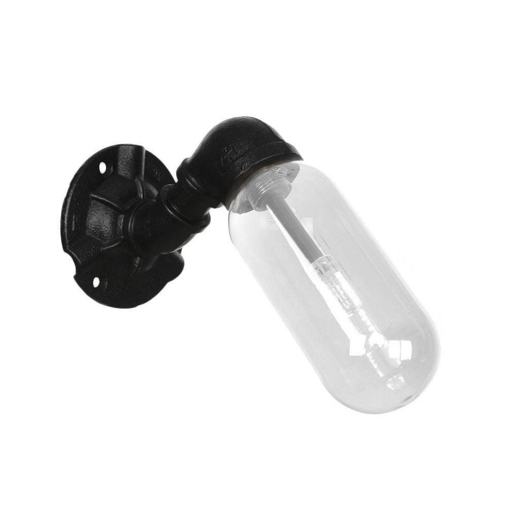 1 Light Wall Lamp Lighting Industrial Capsule Clear Glass Sconce Light Fixture in Black with Pipe Design Clearhalo 'Art deco wall lights' 'Cast Iron' 'Glass' 'Industrial wall lights' 'Industrial' 'Middle century wall lights' 'Modern' 'Rustic wall lights' 'Tiffany' 'Traditional wall lights' 'Wall Lamps & Sconces' 'Wall Lights' Lighting' 208177