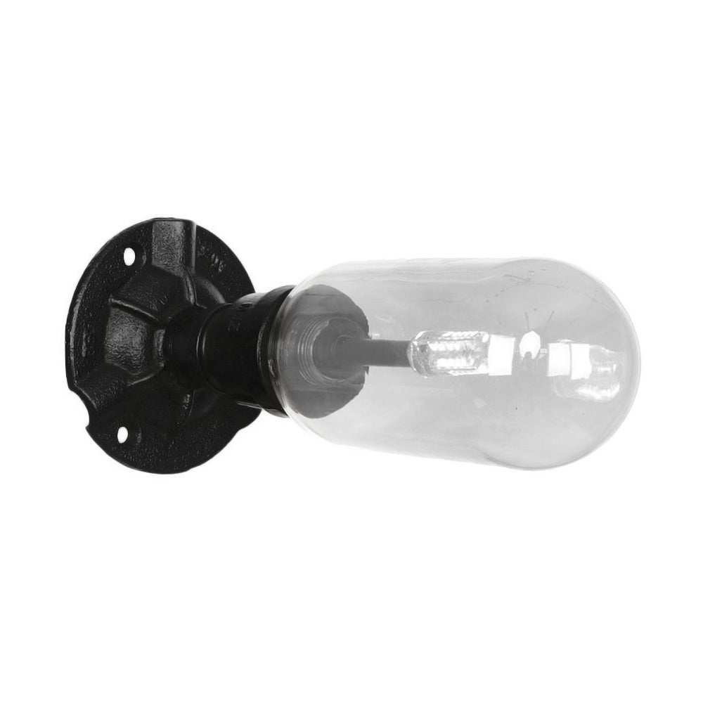 1 Light Wall Lamp Lighting Industrial Capsule Clear Glass Sconce Light Fixture in Black with Pipe Design Clearhalo 'Art deco wall lights' 'Cast Iron' 'Glass' 'Industrial wall lights' 'Industrial' 'Middle century wall lights' 'Modern' 'Rustic wall lights' 'Tiffany' 'Traditional wall lights' 'Wall Lamps & Sconces' 'Wall Lights' Lighting' 208183
