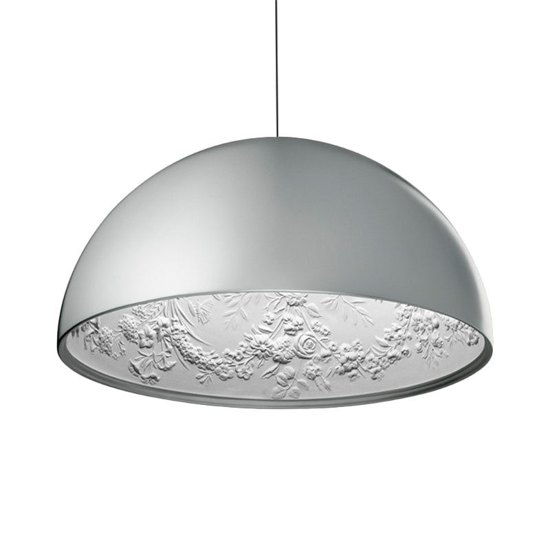Dome Shade Pendant Lamp with Flower Pattern Inside Modern Metal 1 Light Gold/Coffee/Black Hanging Ceiling Light, 16"/23.5"/35.5" Wide Clearhalo 'Ceiling Lights' 'Modern Pendants' 'Modern' 'Pendant Lights' 'Pendants' Lighting' 208321