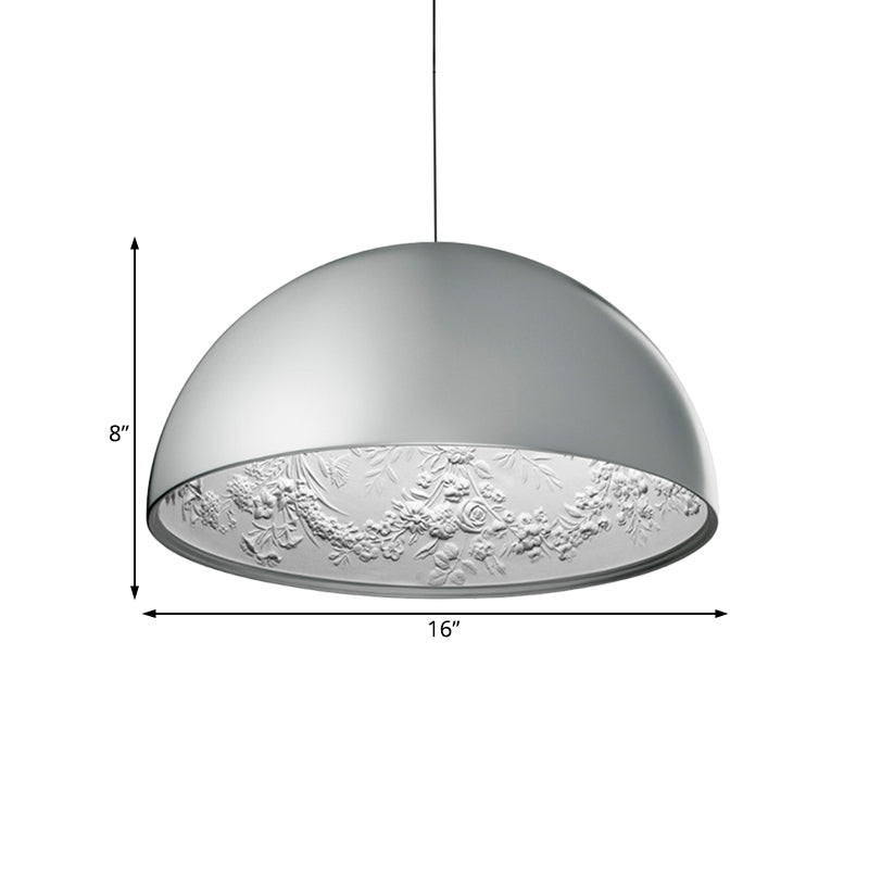 Dome Shade Pendant Lamp with Flower Pattern Inside Modern Metal 1 Light Gold/Coffee/Black Hanging Ceiling Light, 16"/23.5"/35.5" Wide Clearhalo 'Ceiling Lights' 'Modern Pendants' 'Modern' 'Pendant Lights' 'Pendants' Lighting' 208322
