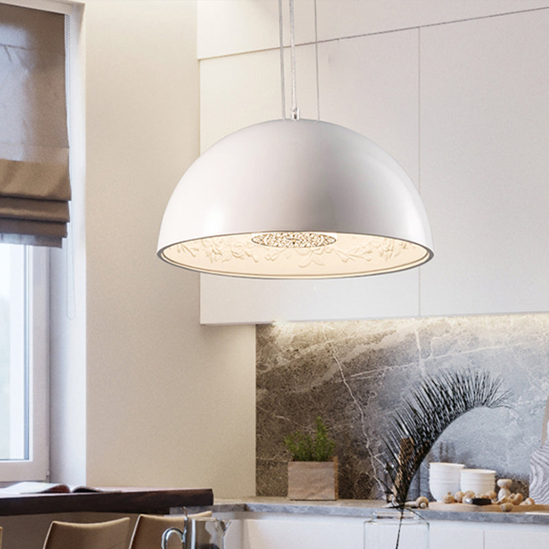 Dome Shade Pendant Lamp with Flower Pattern Inside Modern Metal 1 Light Gold/Coffee/Black Hanging Ceiling Light, 16"/23.5"/35.5" Wide Clearhalo 'Ceiling Lights' 'Modern Pendants' 'Modern' 'Pendant Lights' 'Pendants' Lighting' 208328