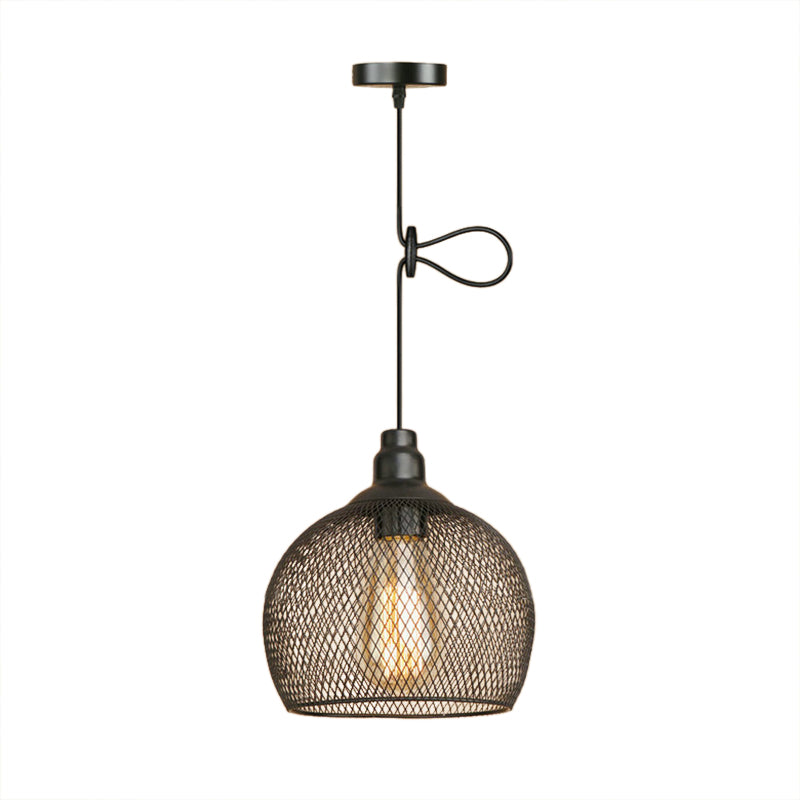 Wire Mesh Metal Pendant Lighting Industrial One Bulb Dining Room Height Adjustable Hanging Lamp in Black Clearhalo 'Art Deco Pendants' 'Black' 'Cast Iron' 'Ceiling Lights' 'Ceramic' 'Crystal' 'Industrial Pendants' 'Industrial' 'Metal' 'Middle Century Pendants' 'Pendant Lights' 'Pendants' 'Rustic Pendants' 'Tiffany' Lighting' 20836