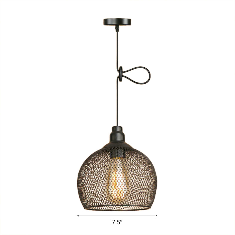 Wire Mesh Metal Pendant Lighting Industrial One Bulb Dining Room Height Adjustable Hanging Lamp in Black Clearhalo 'Art Deco Pendants' 'Black' 'Cast Iron' 'Ceiling Lights' 'Ceramic' 'Crystal' 'Industrial Pendants' 'Industrial' 'Metal' 'Middle Century Pendants' 'Pendant Lights' 'Pendants' 'Rustic Pendants' 'Tiffany' Lighting' 20837