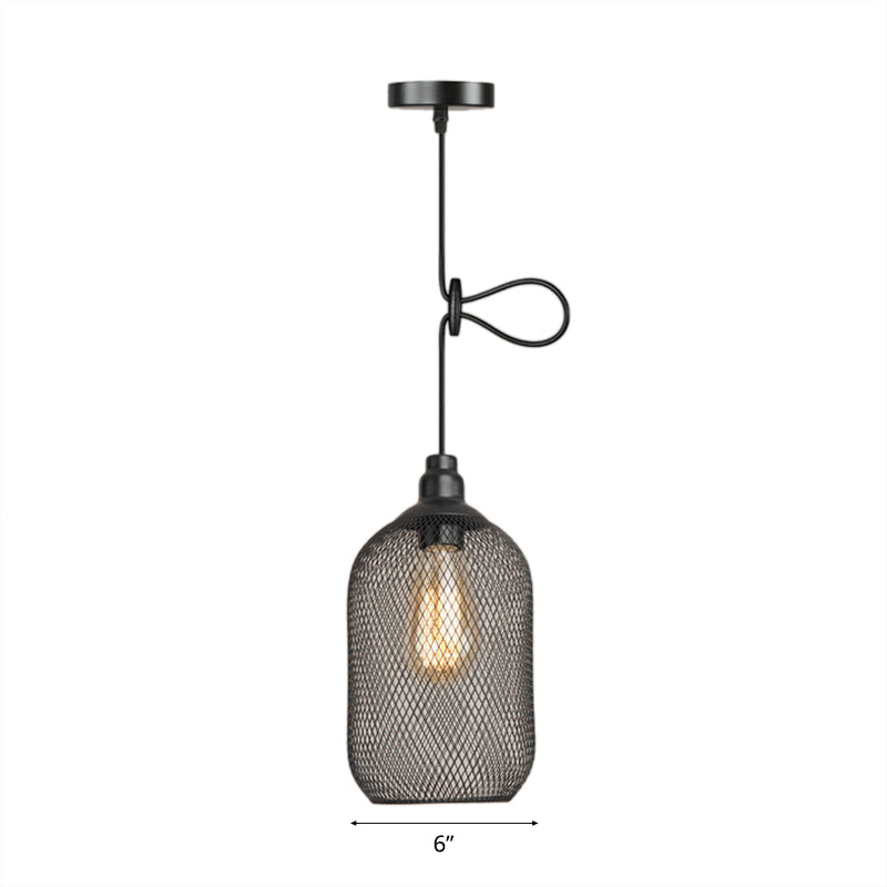 Wire Mesh Metal Pendant Lighting Industrial One Bulb Dining Room Height Adjustable Hanging Lamp in Black Clearhalo 'Art Deco Pendants' 'Black' 'Cast Iron' 'Ceiling Lights' 'Ceramic' 'Crystal' 'Industrial Pendants' 'Industrial' 'Metal' 'Middle Century Pendants' 'Pendant Lights' 'Pendants' 'Rustic Pendants' 'Tiffany' Lighting' 20839