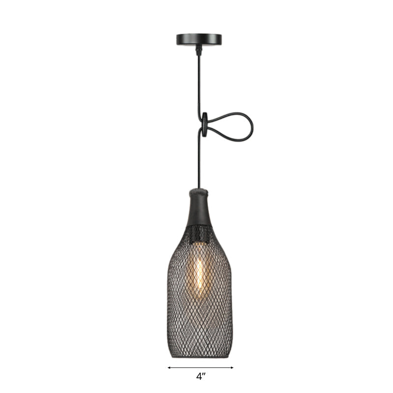Wire Mesh Metal Pendant Lighting Industrial One Bulb Dining Room Height Adjustable Hanging Lamp in Black Clearhalo 'Art Deco Pendants' 'Black' 'Cast Iron' 'Ceiling Lights' 'Ceramic' 'Crystal' 'Industrial Pendants' 'Industrial' 'Metal' 'Middle Century Pendants' 'Pendant Lights' 'Pendants' 'Rustic Pendants' 'Tiffany' Lighting' 20841