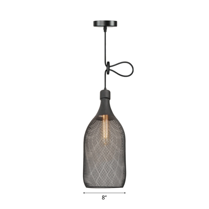 Wire Mesh Metal Pendant Lighting Industrial One Bulb Dining Room Height Adjustable Hanging Lamp in Black Clearhalo 'Art Deco Pendants' 'Black' 'Cast Iron' 'Ceiling Lights' 'Ceramic' 'Crystal' 'Industrial Pendants' 'Industrial' 'Metal' 'Middle Century Pendants' 'Pendant Lights' 'Pendants' 'Rustic Pendants' 'Tiffany' Lighting' 20843