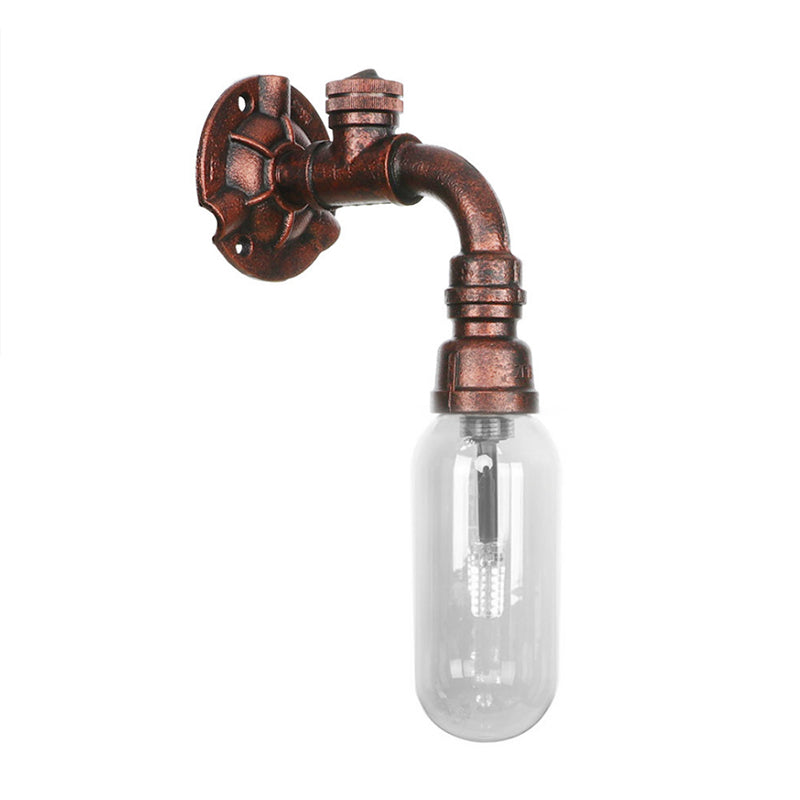 Clear Glass Weathered Copper Sconce Lighting Capsule 1 Light Industrial Wall Mounted Pipe Light Clearhalo 'Art deco wall lights' 'Cast Iron' 'Glass' 'Industrial wall lights' 'Industrial' 'Middle century wall lights' 'Modern' 'Rustic wall lights' 'Tiffany' 'Traditional wall lights' 'Wall Lamps & Sconces' 'Wall Lights' Lighting' 208652